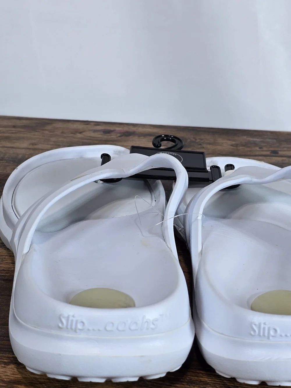 White Men's Comfy Flip Flops with Yellow Accent Size 9